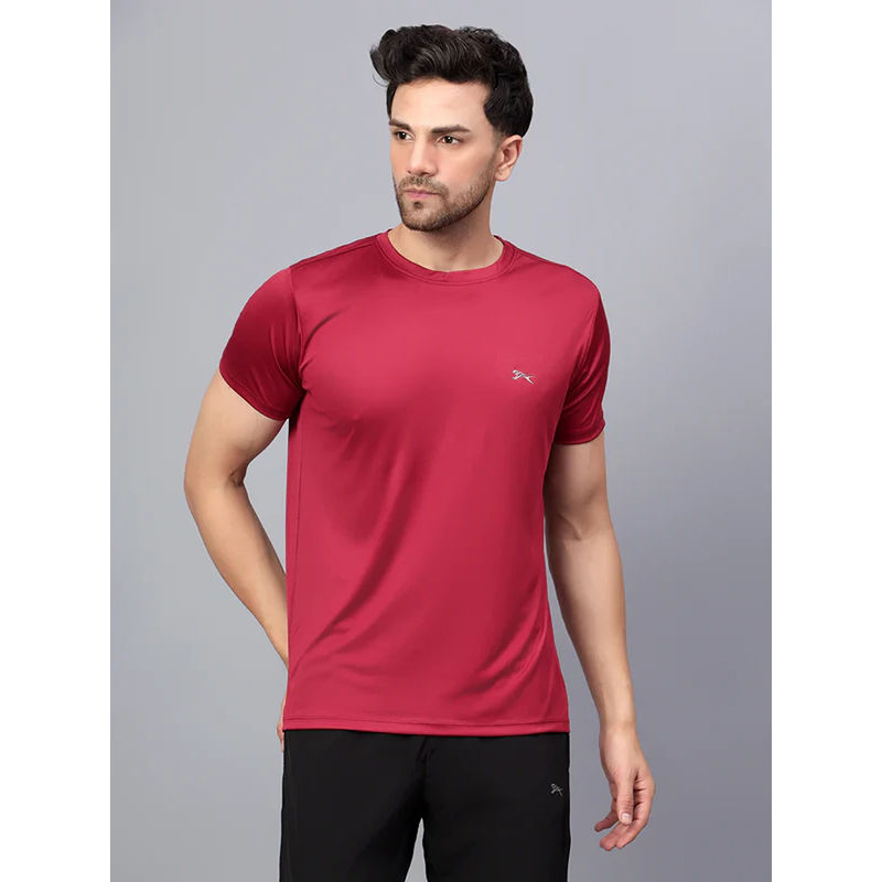 Shiv Naresh Men Maroon Polyester Solid Fitted Fit T-Shirt (44)