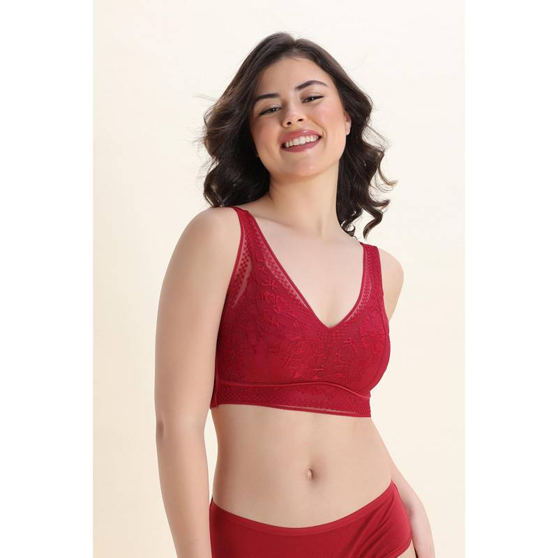 Zivame Seamless Collective Single Layered Non Wired Full Coverage Bonded Bralette - Red (S)