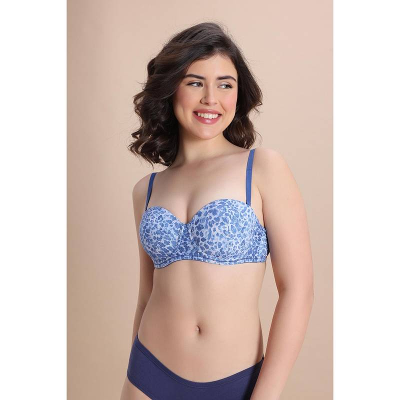 Zivame Padded Regular Wired 3/4Th Coverage Strapless Bra - Blue Animal Print (32D)