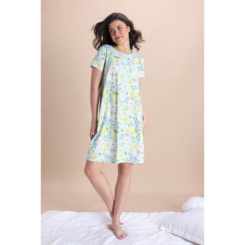 Zivame Lemon Collection Knit Poly Knee Length Nightdress - Pale Blue (XL)