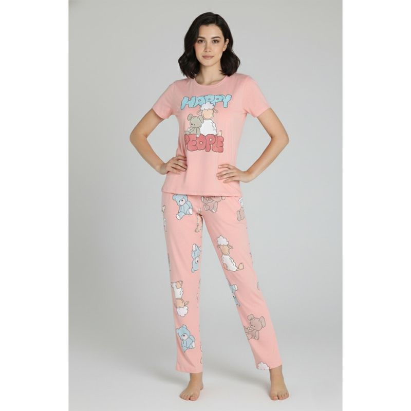 Zivame Knit Cotton Nightsuit - Blossom (XL)