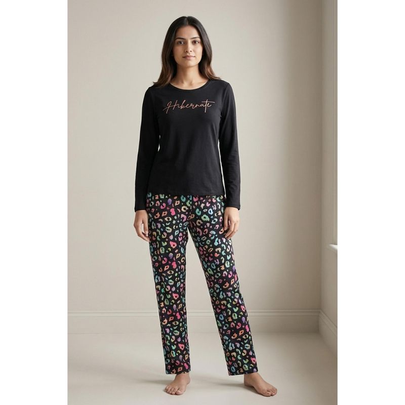 Zivame Butter Soft Knit Poly Nightsuit - Black Beauty (XL)