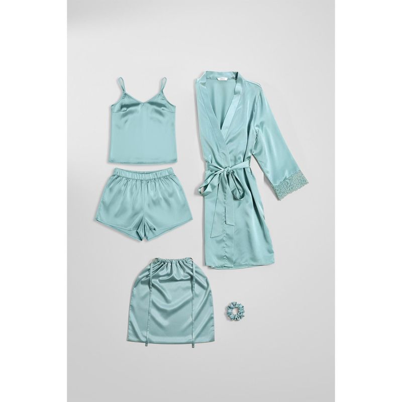 Zivame Luxe Satin Sleep Nightsuit - Mist Green (L)