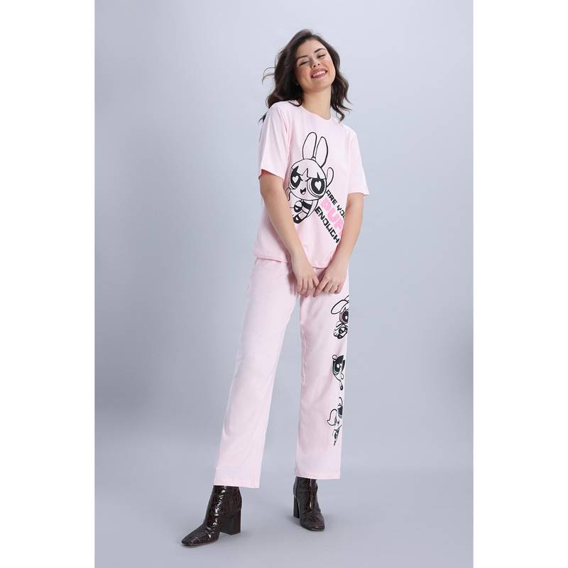 Zivame Power Puff Knit Cotton Nightsuit - Barely Pink (M)