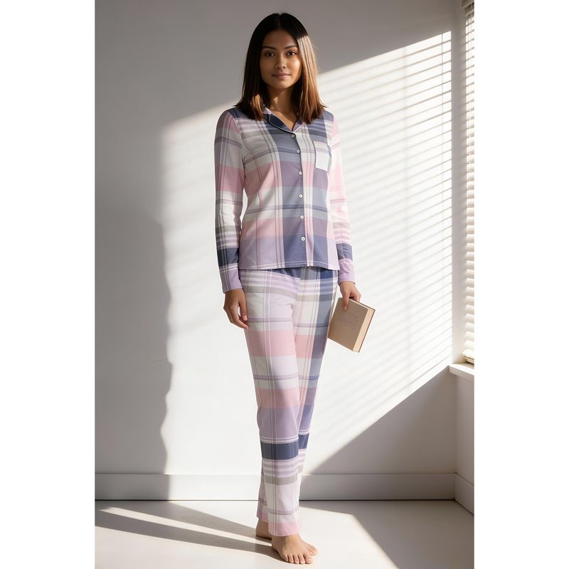 Zivame Knit Cotton Nightsuit - Pastel Lilac (XL)