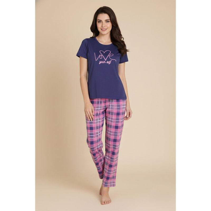 Zivame Knit Cotton Nightsuit - Aurora (XL)