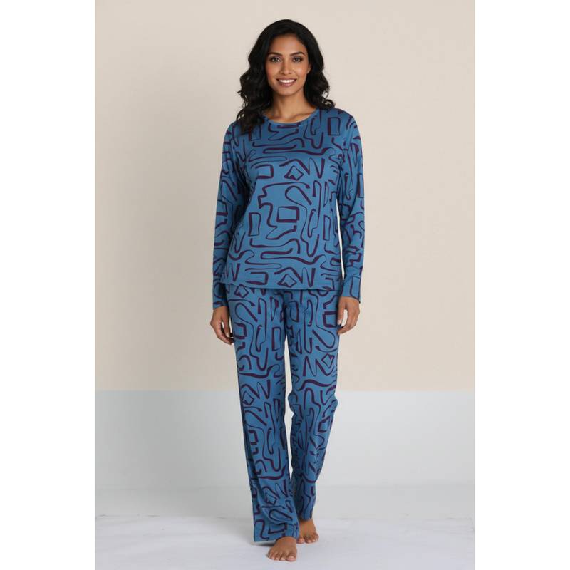Zivame Knit Poly Nightsuit - Nebulas Blue (M)