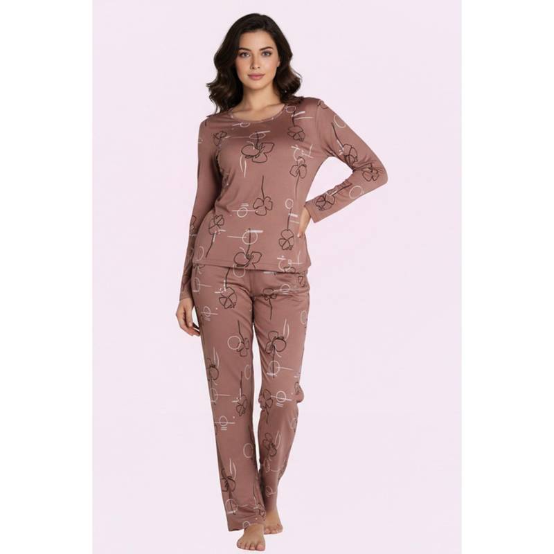 Zivame Knit Poly Nightsuit - Rose Brown (M)