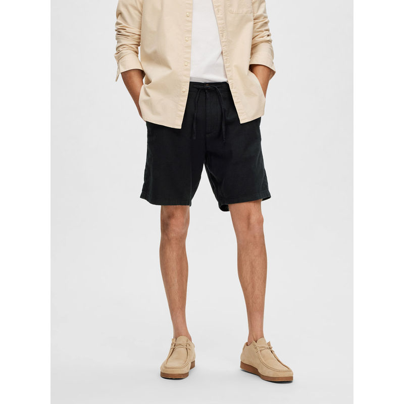 Selected Black Mid Rise Linen Shorts (S)