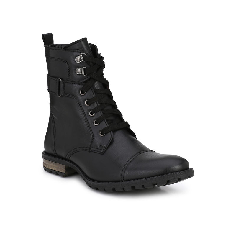 Delize Solid Black Lace-Up High Ankle Boots (UK 6)