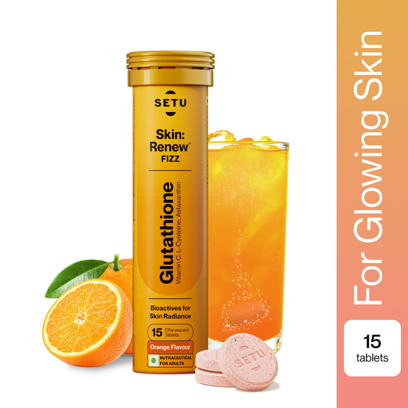 Setu Skin Renew L-Glutathione Tablets with Vitamin C for Clear & Glowing Skin - Orange (Pack of 1)