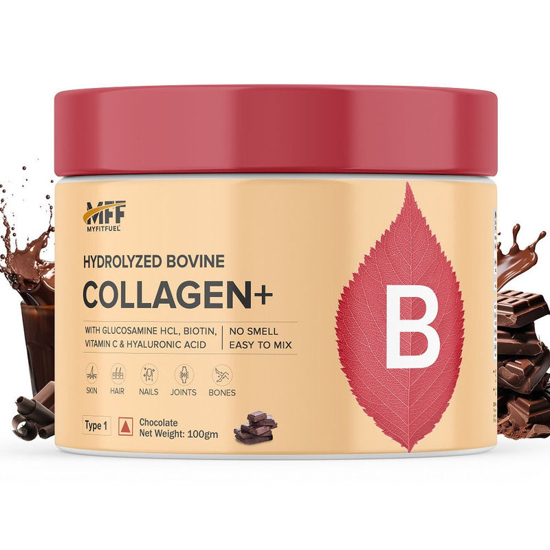 MyFitFuel Hydrolyzed Bovine Collagen +Hyaluronic Acid Biotin VitaminC Skin HairNails Chocolate(100g)