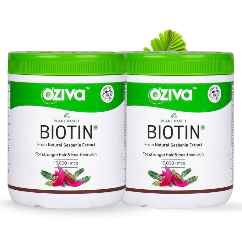 OZiva Plant Based Biotin 10000+ mcg with Sesbania Agati - Bamboo Shoot & Amla - for Healthy Hair