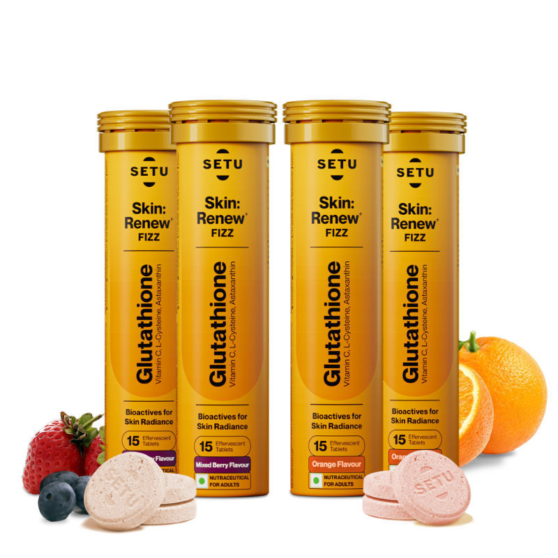 Setu Skin Renew Glutathione & Vitamin C Effervescent Tabs - Orange & Mixed Berry (Pack of 2 Each)