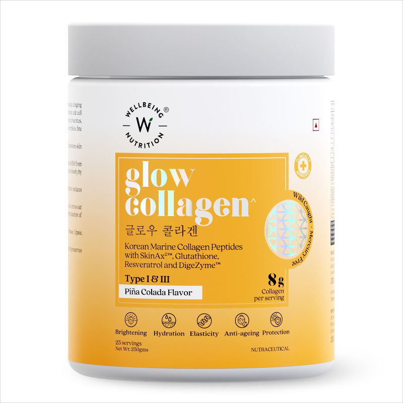 Wellbeing Nutrition Glow Collagen Peptides, Reduces Pigmentation, Pina Colada Flavour