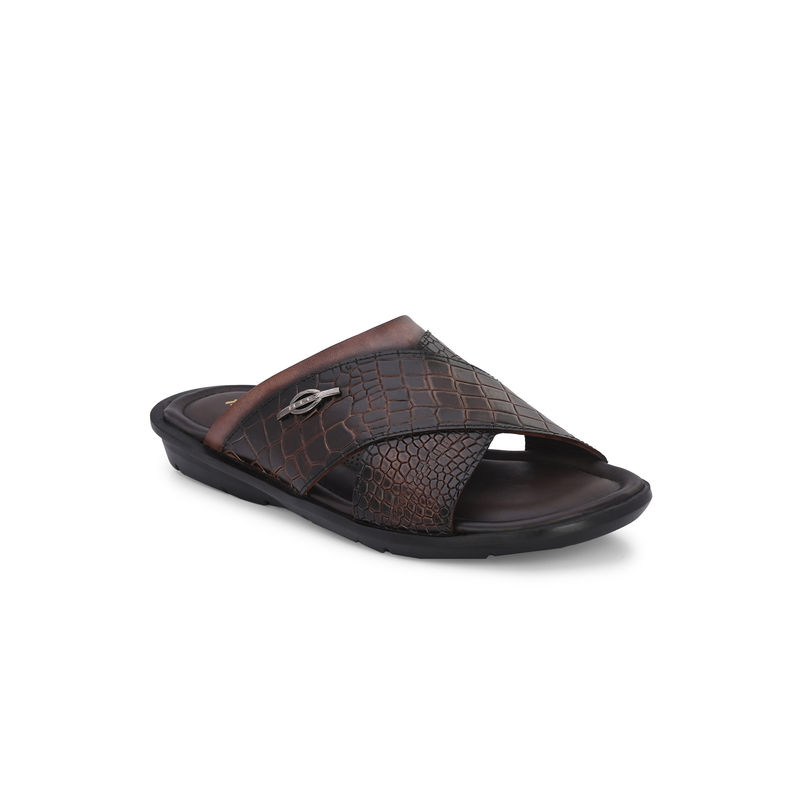 Hitz Men's Brown Leather Open Toe Slippers (UK 6)