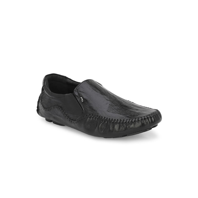 Hitz Men's Black Leather Slip On Loafer Shoes (UK 9)