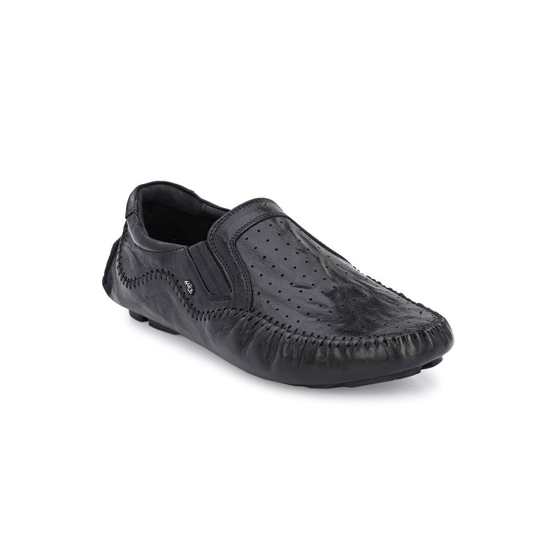 Hitz Men's Black Leather Slip On Loafer Shoes (UK 6)