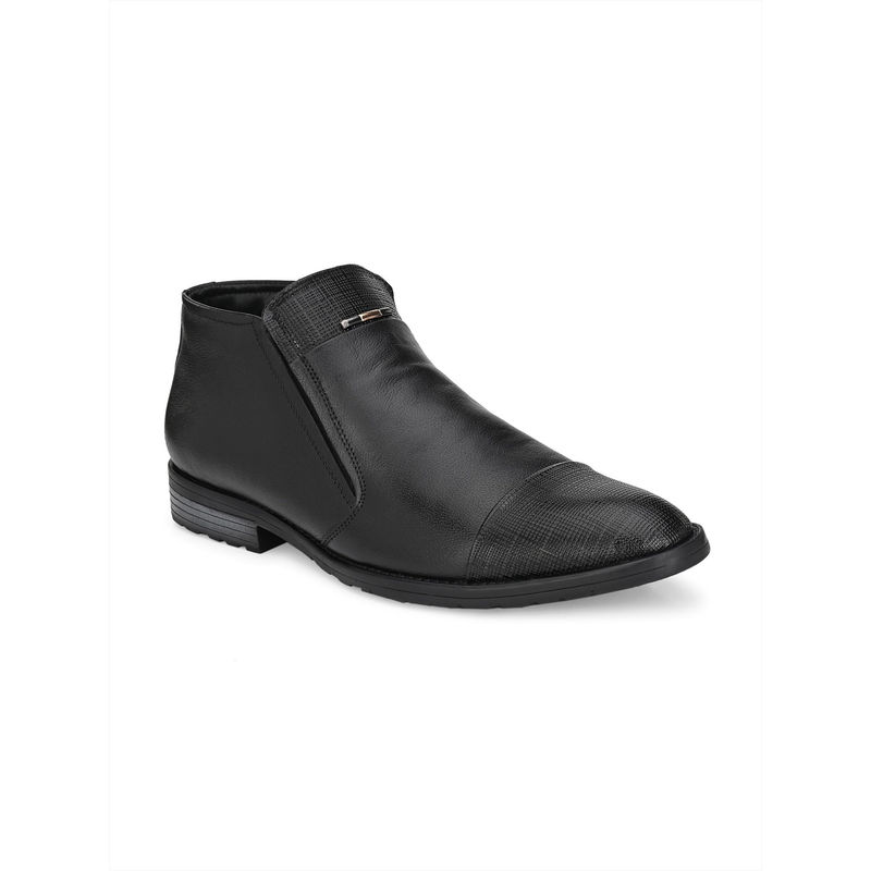 Hitz Men's Black Leather Boots with Zip Closure (UK 11)