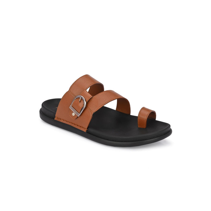 Buy Hitz Men's Black Leather Toe-Ring Slippers Online