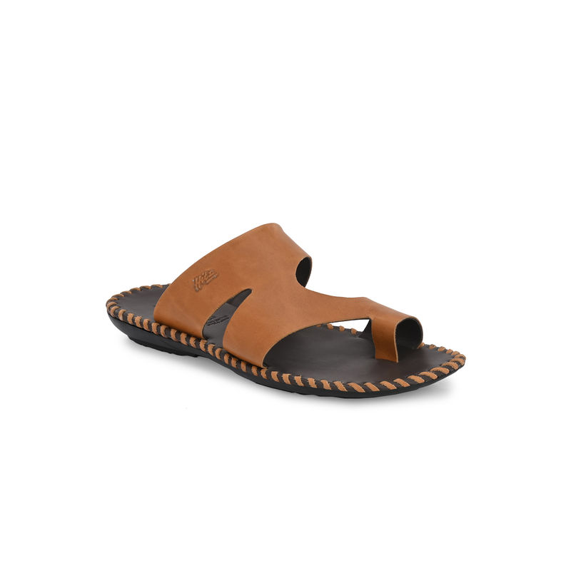 Hitz Men's Tan Leather Casual Toe-Ring Slippers (UK 5)