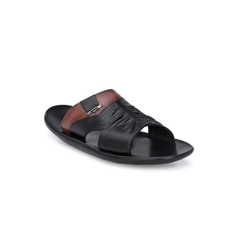 Hitz Men's Black Leather Open Toe Slippers (UK 5)