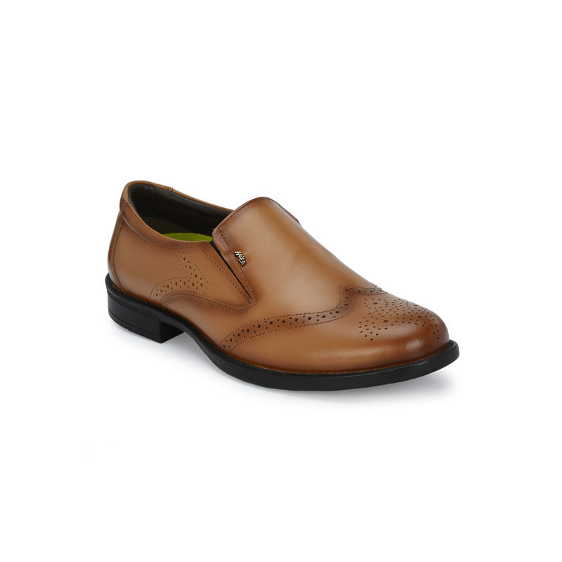 Hitz Men's Tan Leather Slip On Formal Brogue Shoes (UK 10)