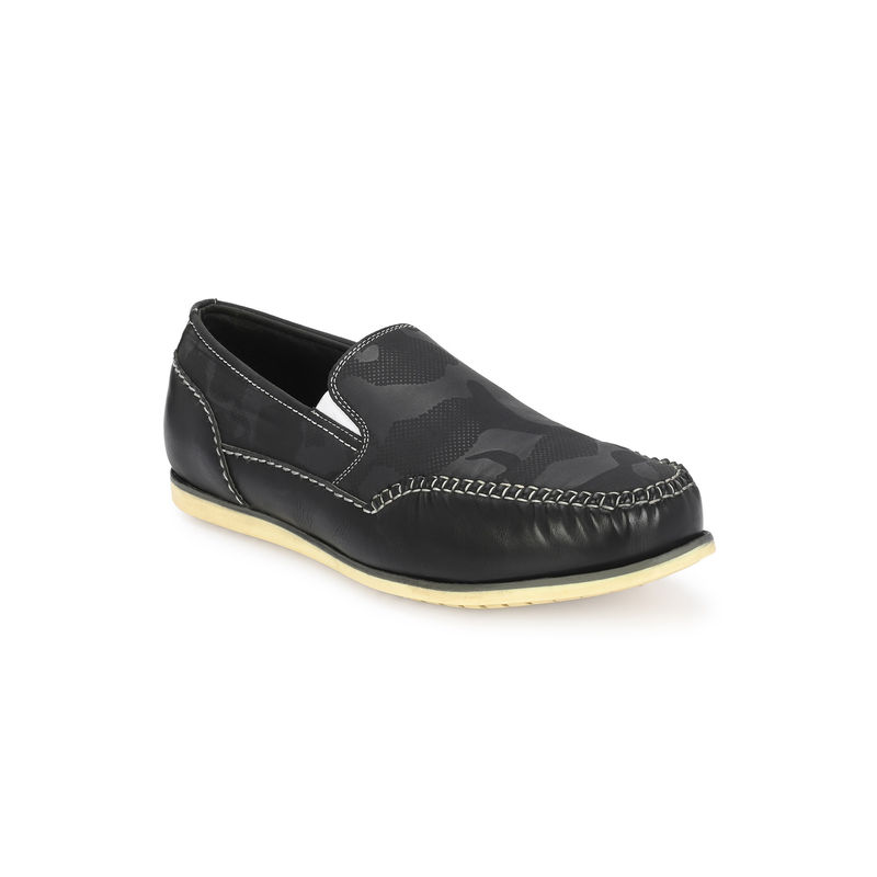 Hitz Men's Black Leather Moccasins Boat Shoes (UK 6)