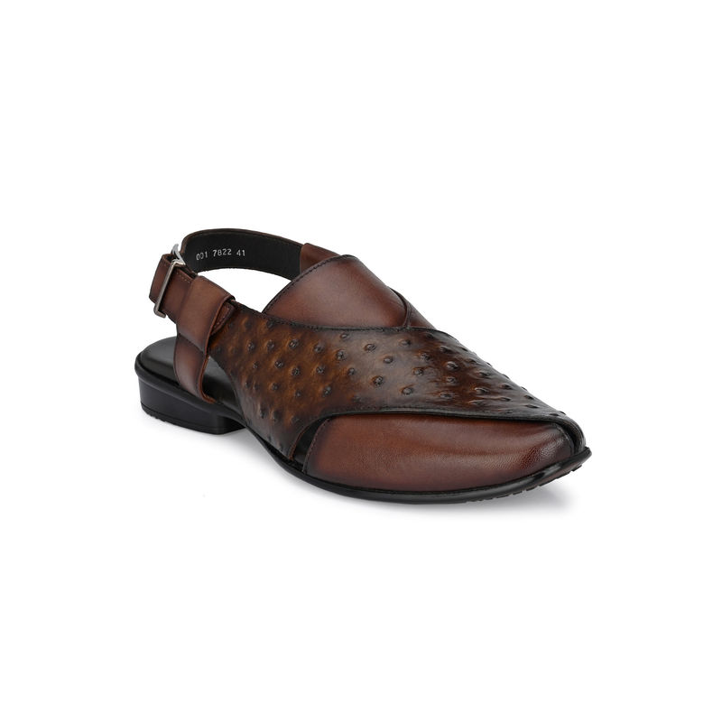 Hitz Men's Brown Leather Peshawari Sandals with Buckle Closure (UK 5)