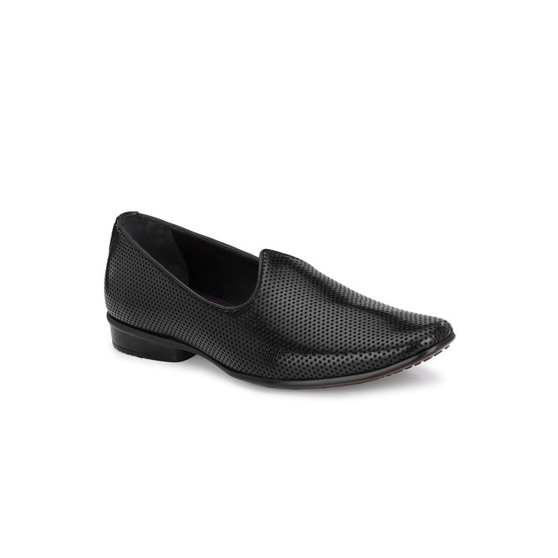 Hitz Men's Black Leather Slip-On Ethnic Shoes (UK 9)