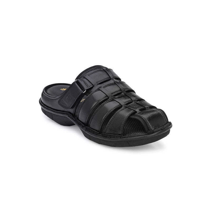 Hitz Men's Black Leather Comfort Slippers (UK 7)