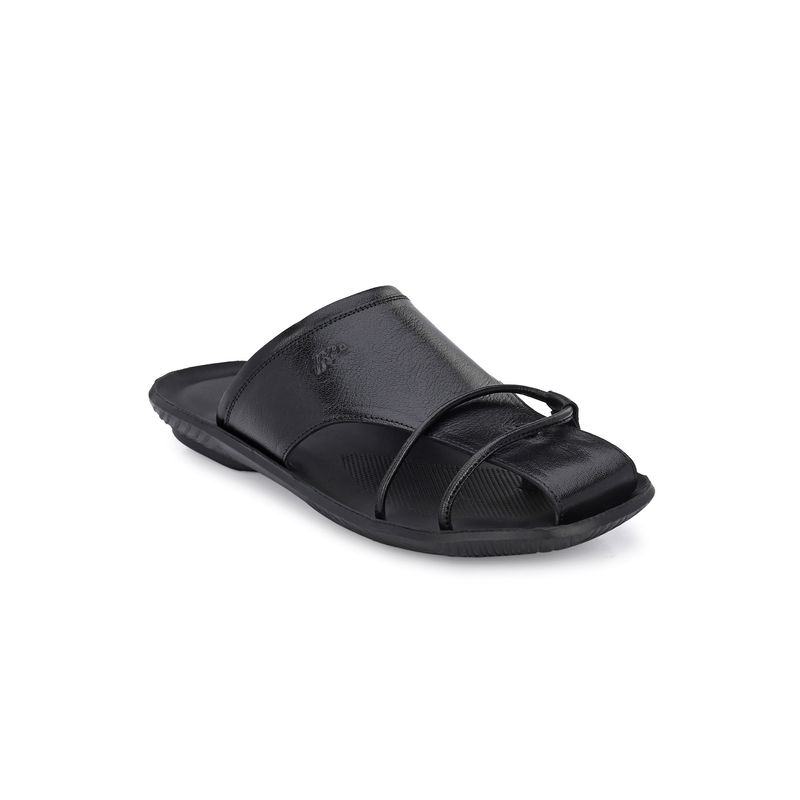 Hitz Men's Black Leather Indoor Outdoor Comfort Slippers (UK 5)