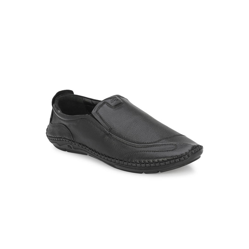 Hitz Men's Black Leather Slip-On Casual Shoes (UK 5)