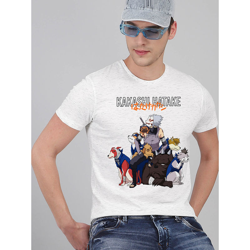 Free Authority Naruto Printed White T-Shirt For Young Men (2XL)