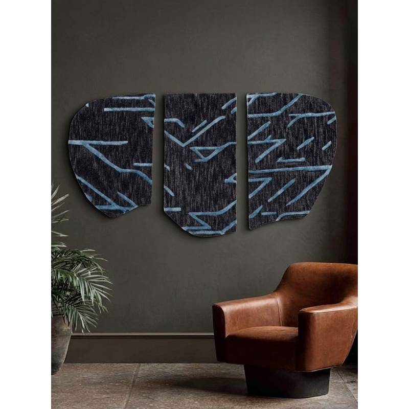 Neu Looms Black Abstract Wool & Silk Handmade Wall Art (Pack of 3) (4x2 feet)