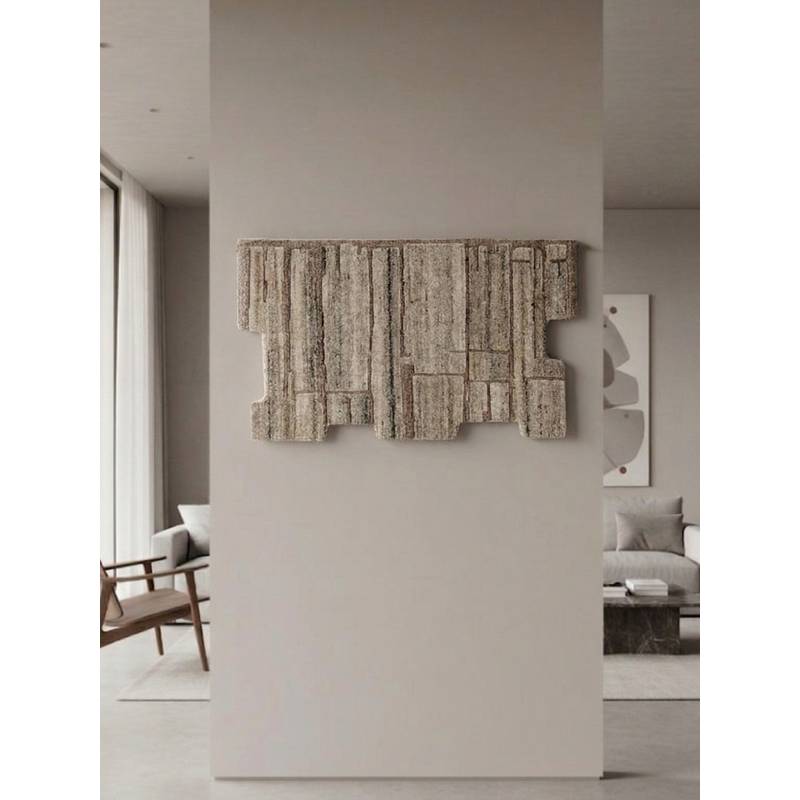 Neu Looms Beige Abstract Geometric Handmade Natural Wool Wall Art (4x2 feet)