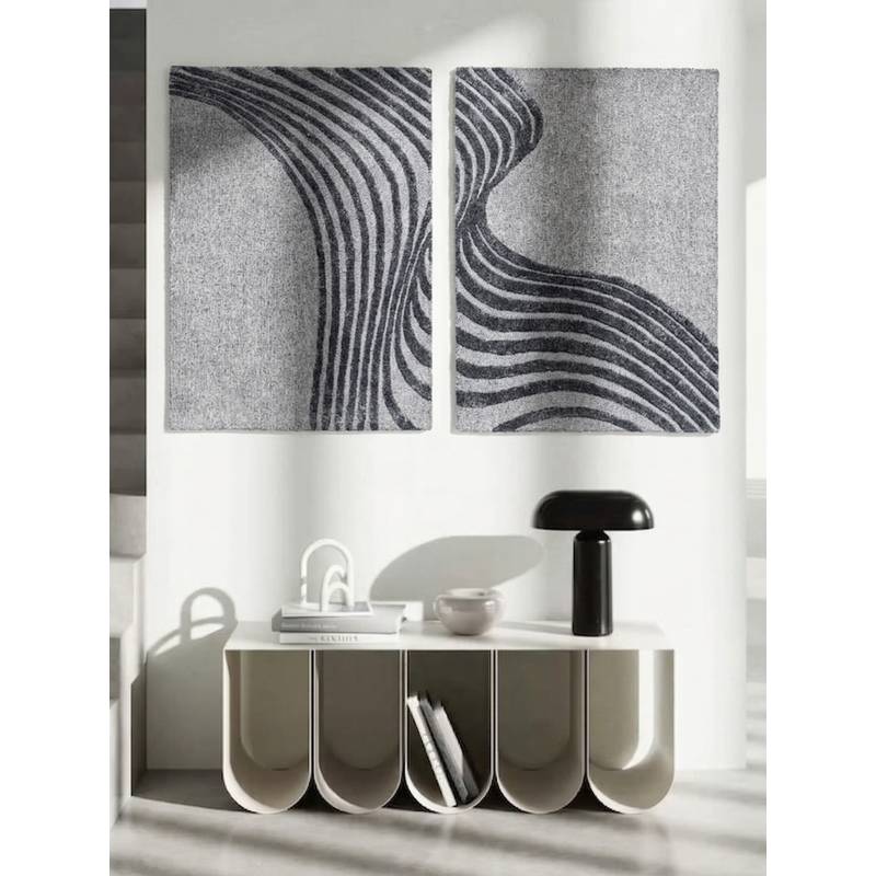 Neu Looms Abstract Grey Wave Wool & Silk Wall Art (Pack of 2) (4x2 feet)