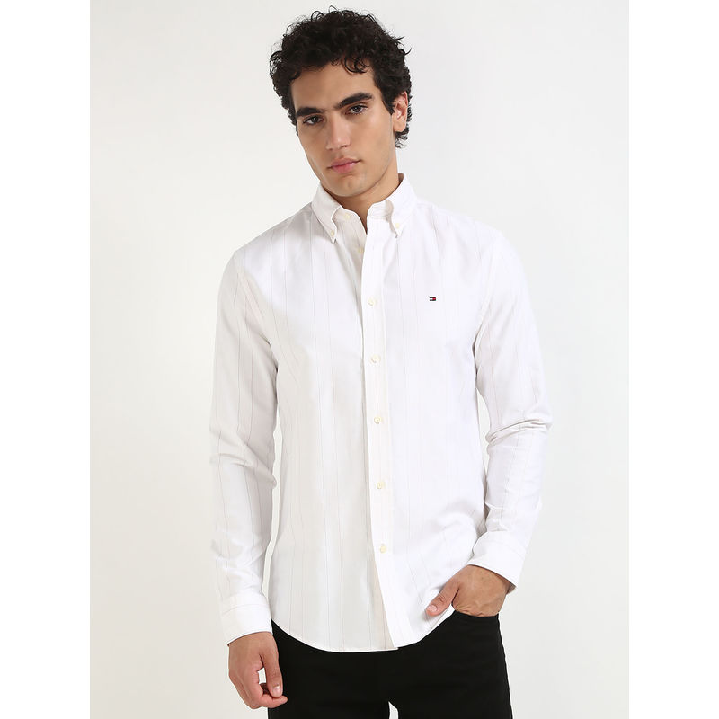 Tommy Hilfiger White Stripes Regular Fit Shirt (XL)