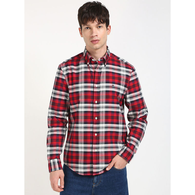 Tommy Hilfiger Red Checks Regular Fit Shirt (XL)