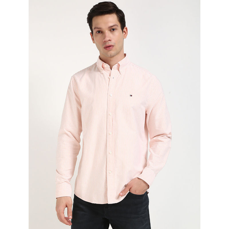 Tommy Hilfiger Peach Stripes Regular Fit Shirt (M)