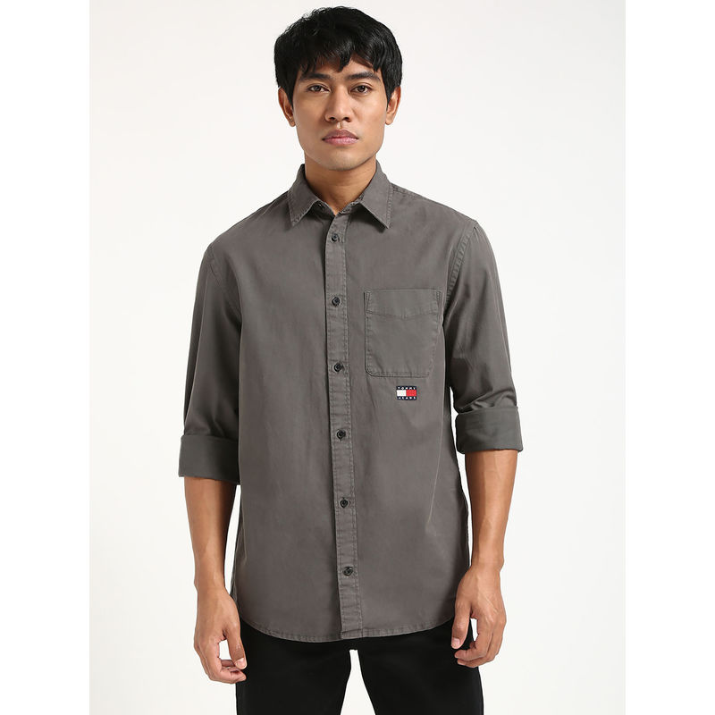 Tommy Hilfiger Grey Solid Regular Fit Shirt (M)