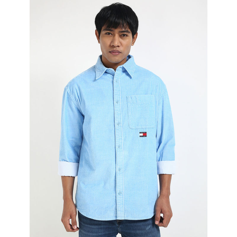 Tommy Hilfiger Blue Textured Regular Fit Shirt (XS)