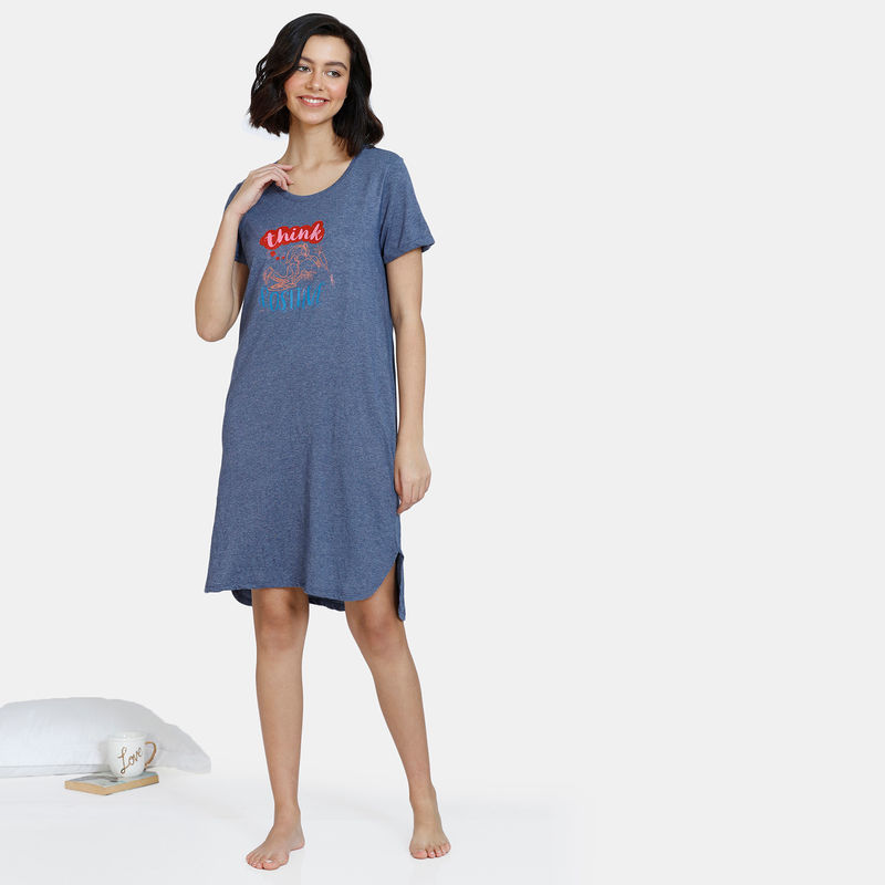 Buy Zivame Looney Tunes Knit Cotton Knee Length Nightdress - Medieval - Blue  Online