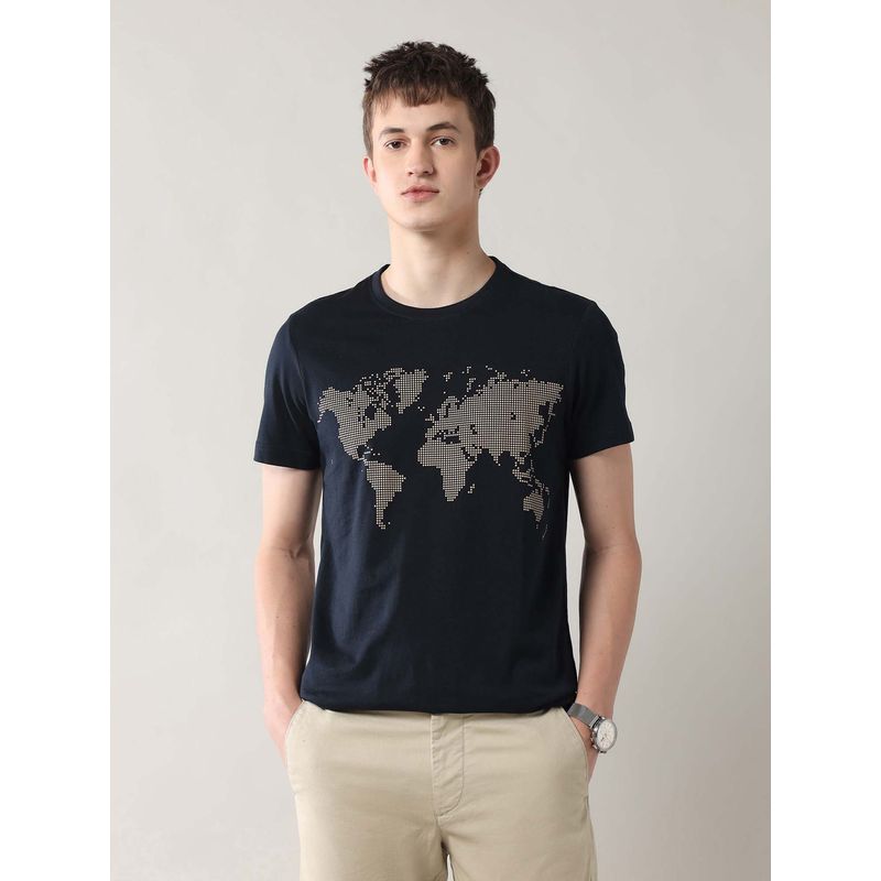 Arrow Sports Men Blue Cotton Half Sleeves T-Shirt (2XL)