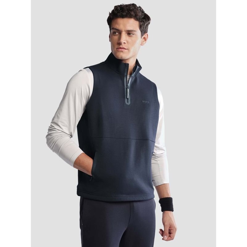 U.S. POLO ASSN. Men Blue Cotton Sleeveless Sweatshirt (L)