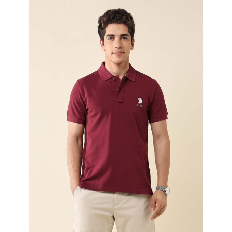 U.S. POLO ASSN. Men Red Cotton Half Sleeves Polo T-Shirt (S)