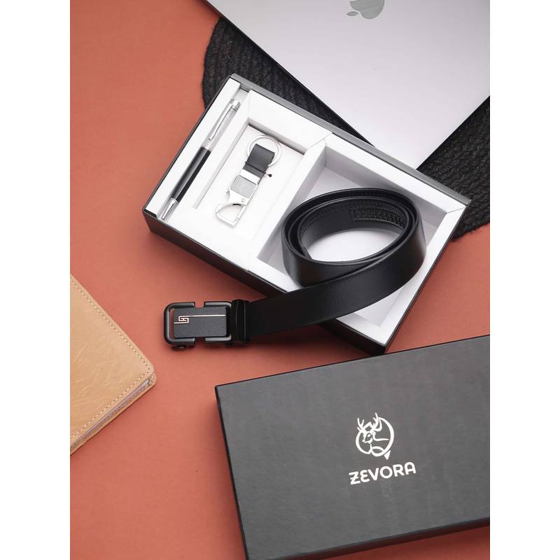 Zevora Buy ZEVORA Black Men Autolock Belt, Keychain and Pen Gift Set Online