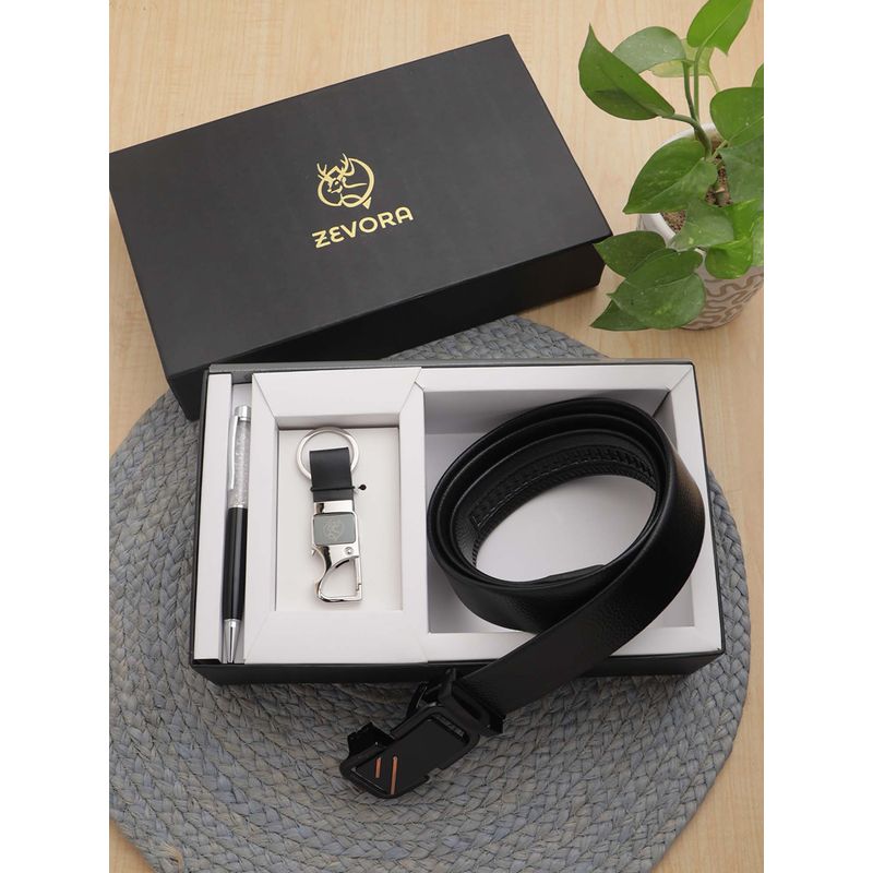 ZEVORA Black Men Autolock Belt, Keychain and Pen Gift Set (36)