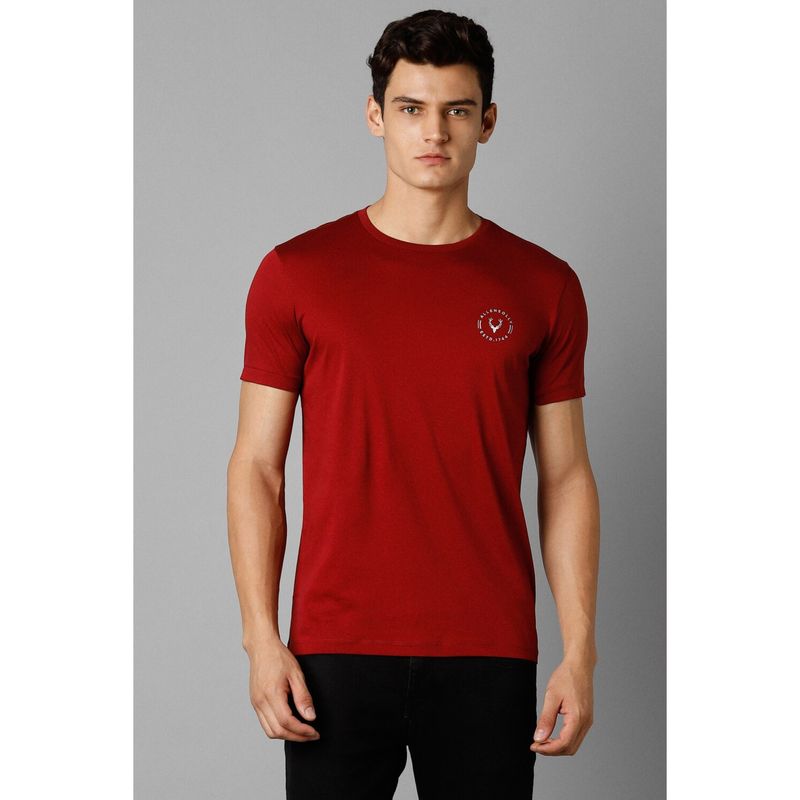 Allen Solly Men Red Solid Round Neck T-Shirt (L)