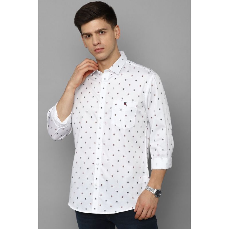 Louis Philippe Men White Slim Fit Print Full Sleeves Casual Shirt (40)